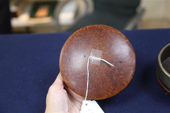 A Chinese burr huang huali weiqi (Go) piece bowl and cover, 18th century, 14cm diameter